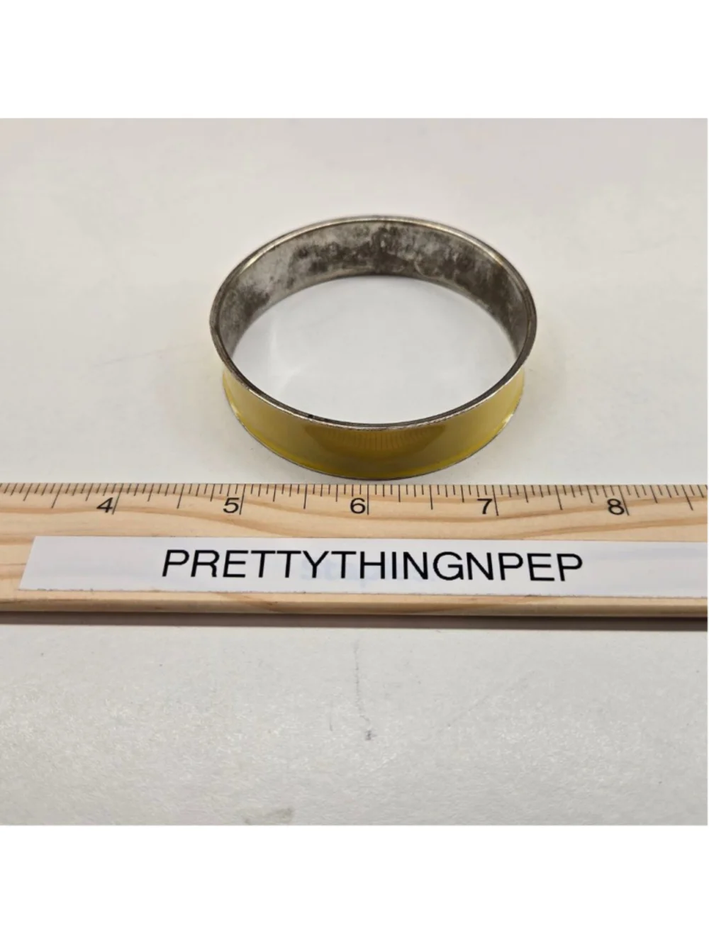 Yellow and Silvertone Enamel Metal Bangle Bracelet Retro Chunky Bold Sunshine